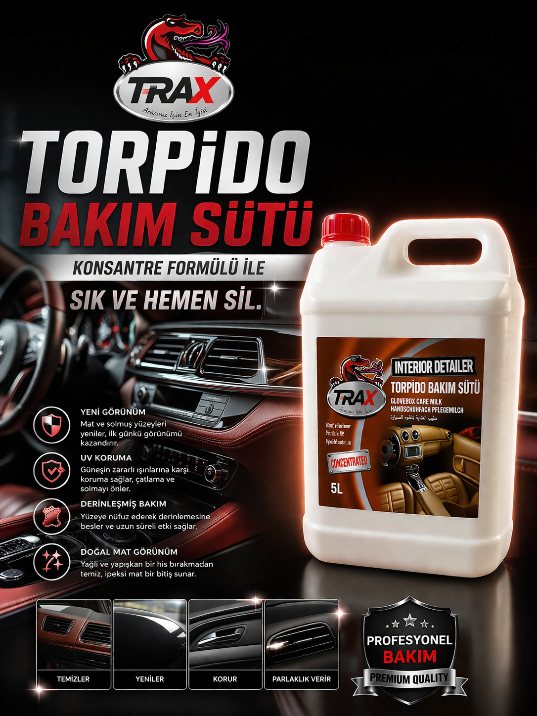 T-RAX Konsantre Torpido Bakım Sütü 5 LT