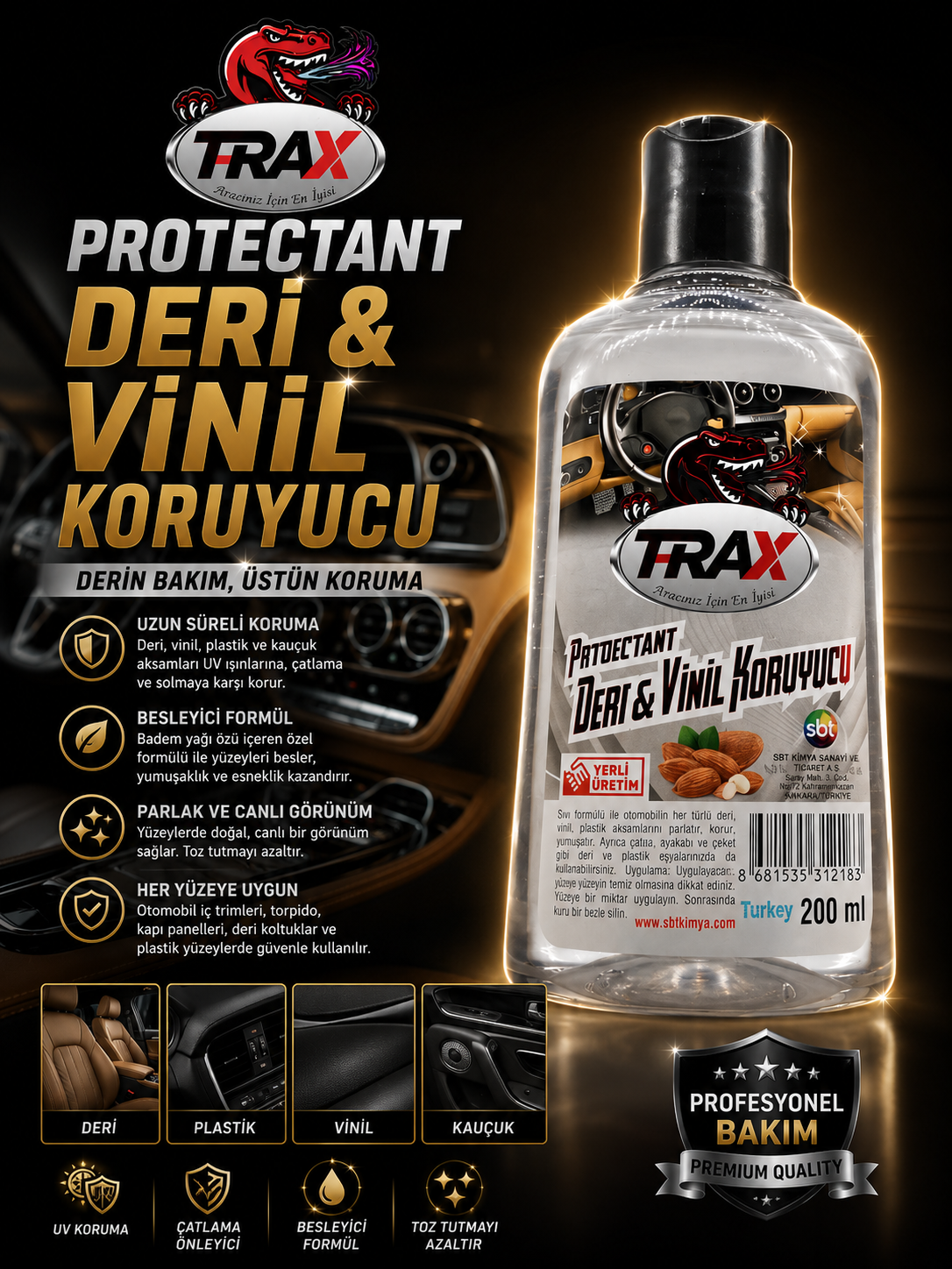 T-RaX Deri Vinil Protectant Yağı 200 ML
