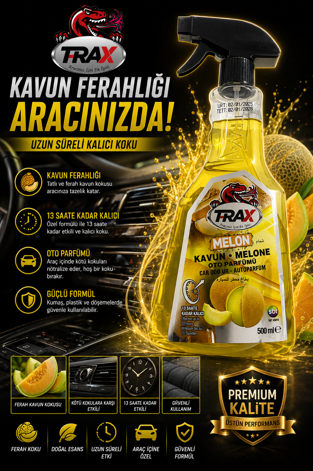 T-RaX Sprey oto Koku 500ML Kavun
