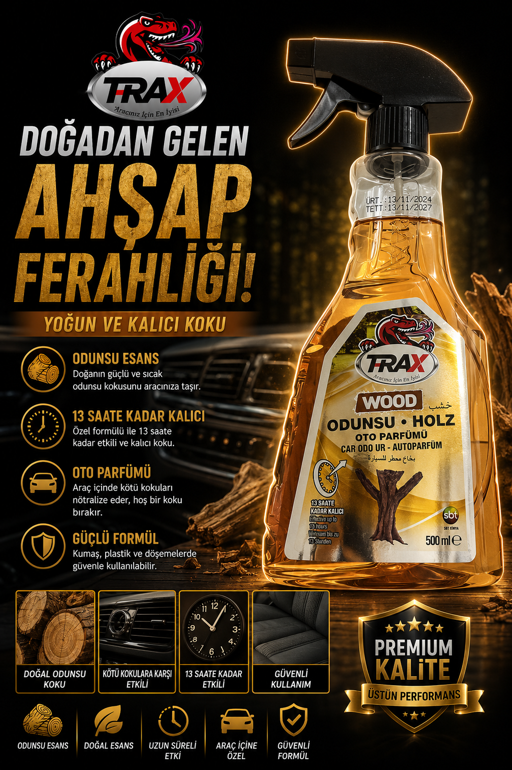 T-RaX Sprey oto Koku 500ML Odunsu