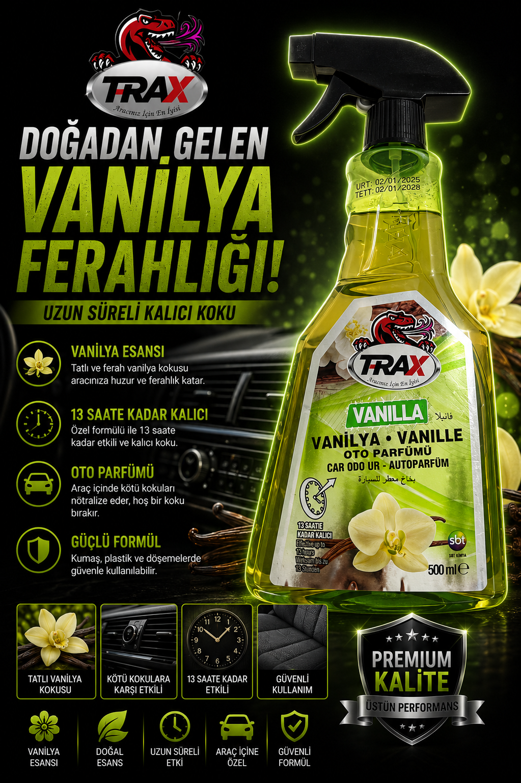 T-RaX Sprey oto Koku 500ML Vanilya