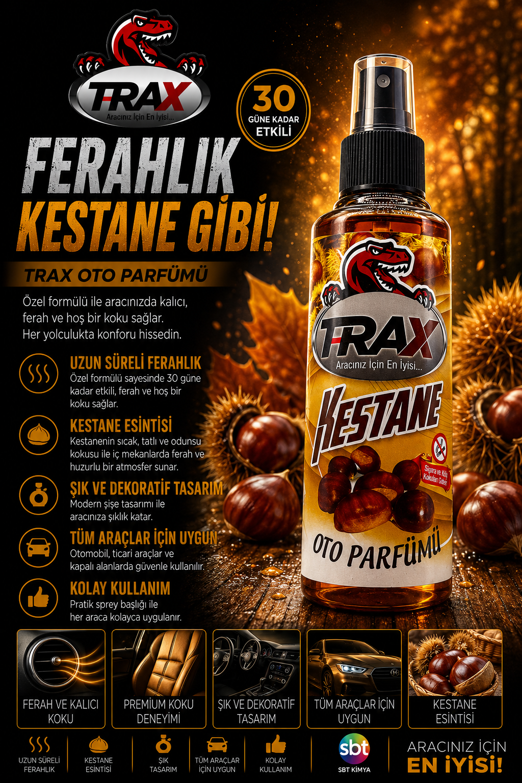T-RaX Sprey Oto Koku 170ML - Kestane