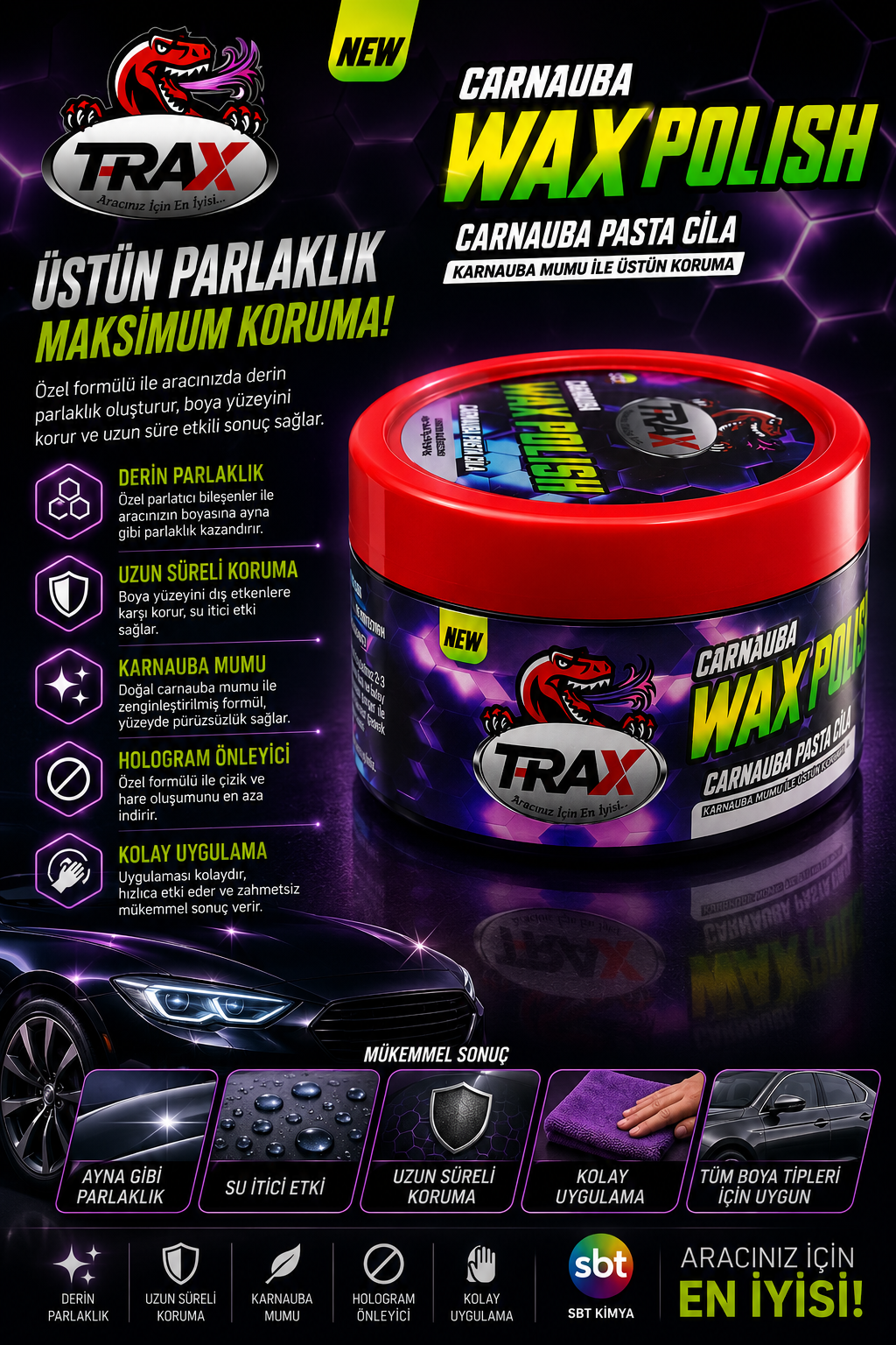 T-RaX Pasta Cila Carnauba Kavanoz 250ML