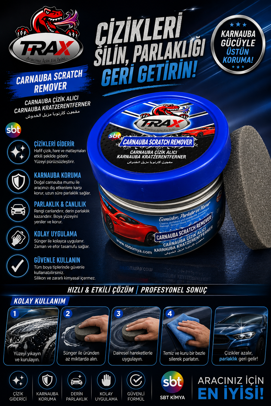 T-RaX Çizik Alıcı Carnauba Kavanoz 250ML