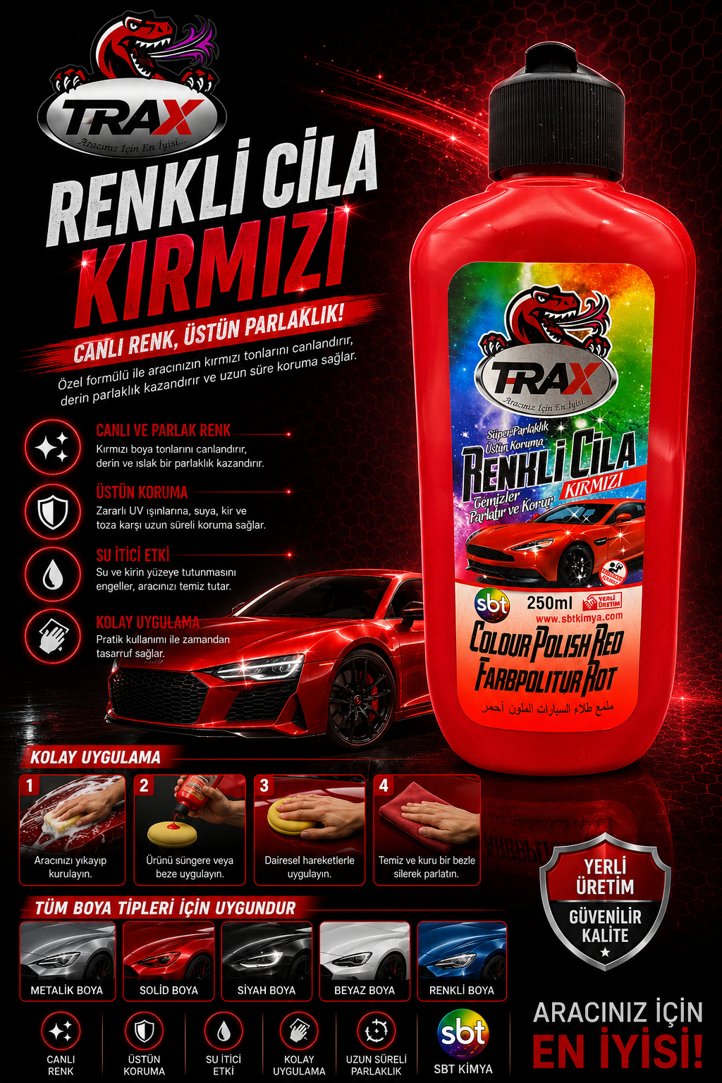 T-RaX Renkli Cila – Kırmızı – 250ML