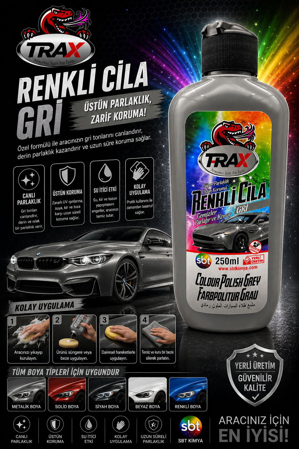 T-RaX Renkli Cila – Gri – 250ML