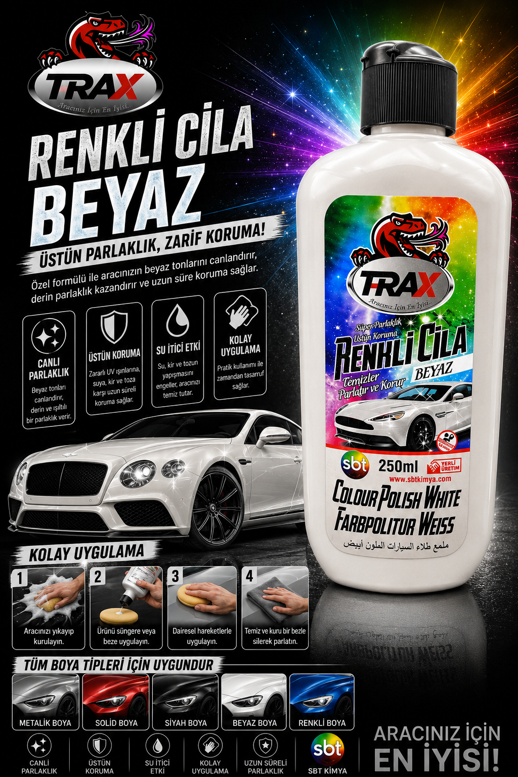 T-RaX Renkli Cila - Beyaz - 250ML