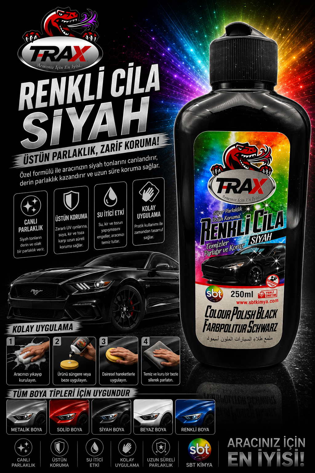T-RaX Renkli Cila - Siyah - 250ML