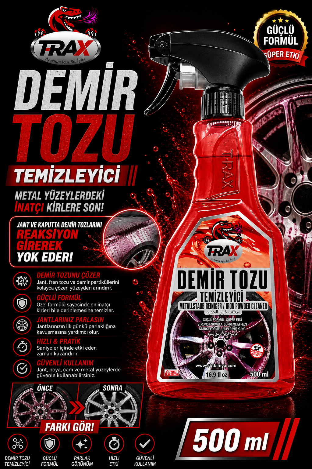 T-RaX Demir Tozu Temizleyici 500ML
