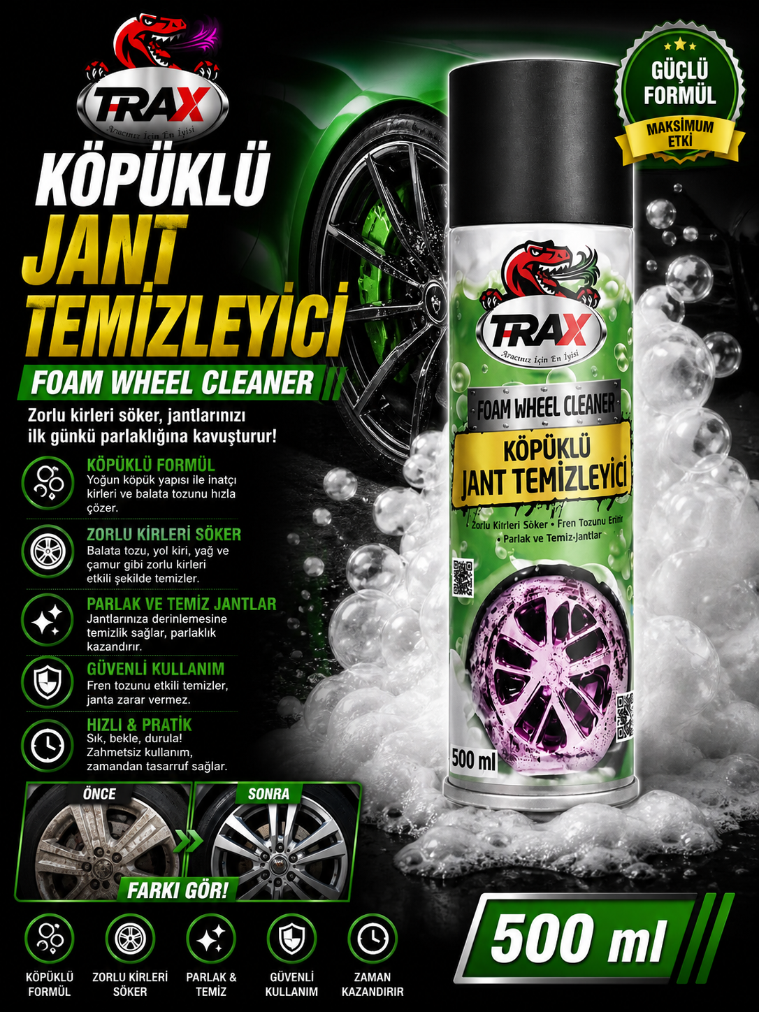 T-RAX Köpüklü Jant Temizleyici 500 ml