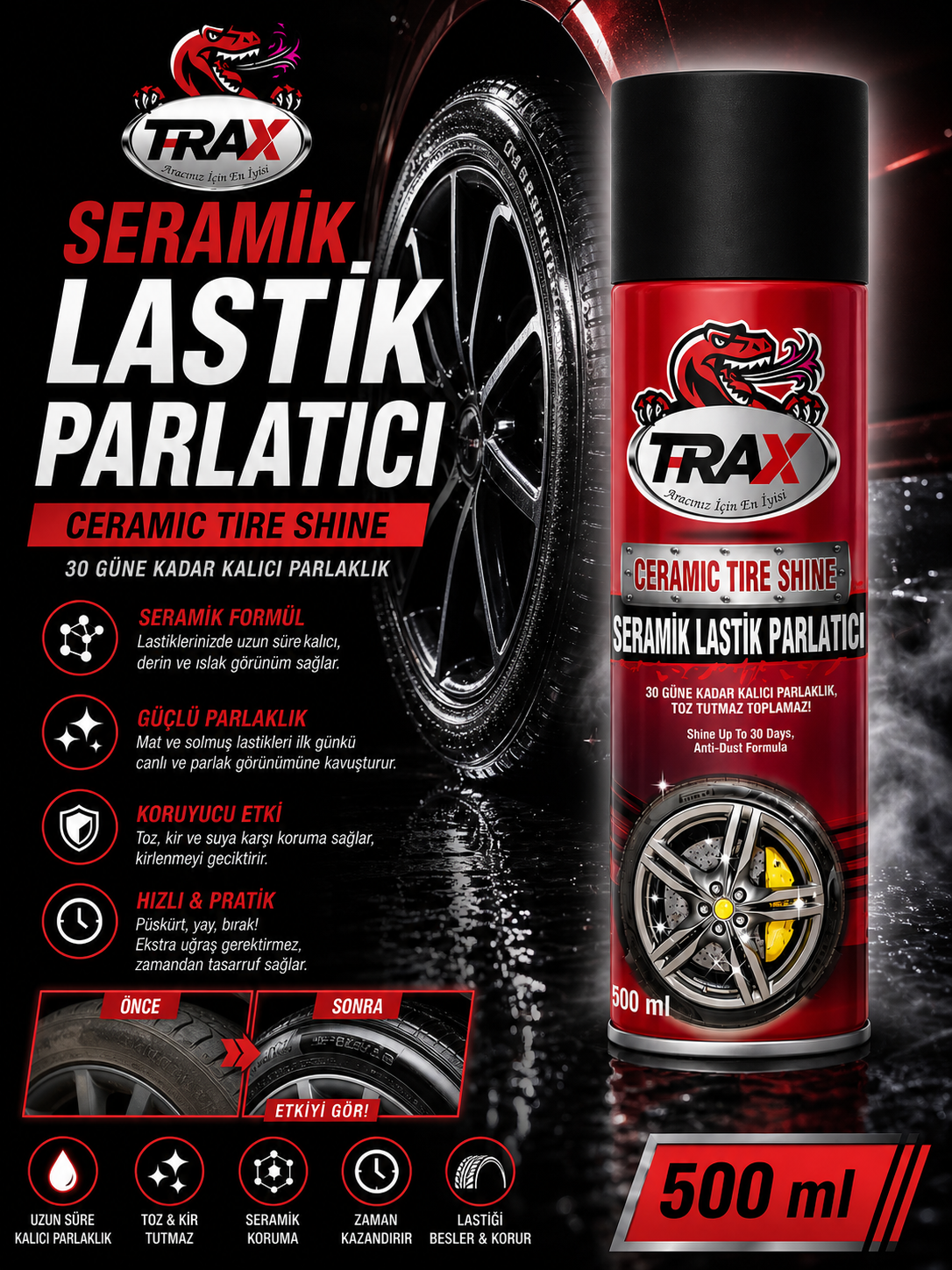 T-RAX SERAMİK LASTİK PARLATICI 500 ML