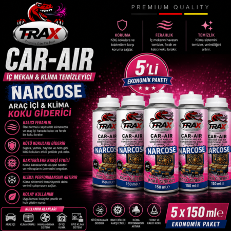 T-RaX Narcose Koku Bombası Araç içi ve Klima Dezenfektan Temizleyici Sprey 150ML 5’li set