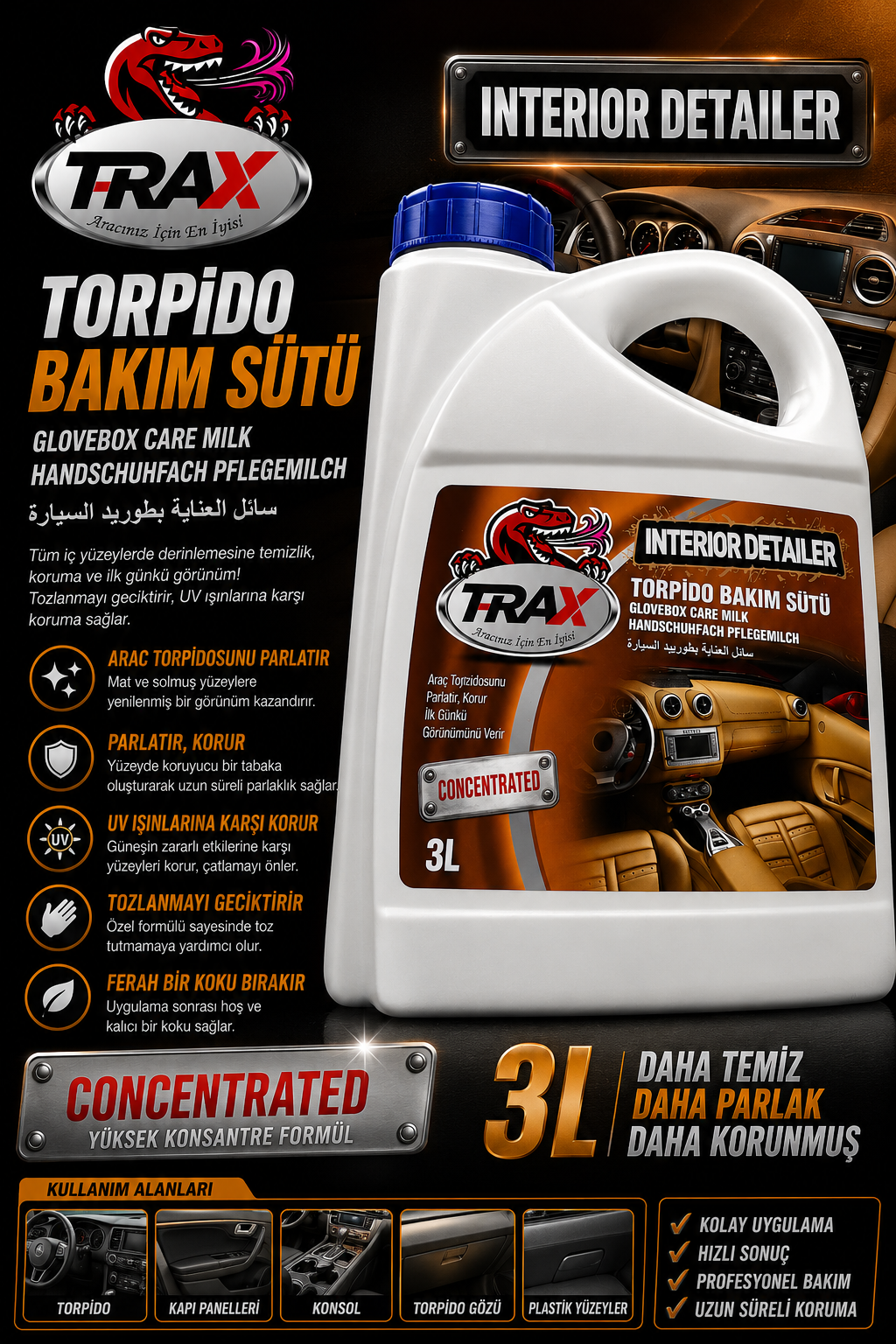 T-RaX Konsantre Torpido Bakım Sütü 3LT