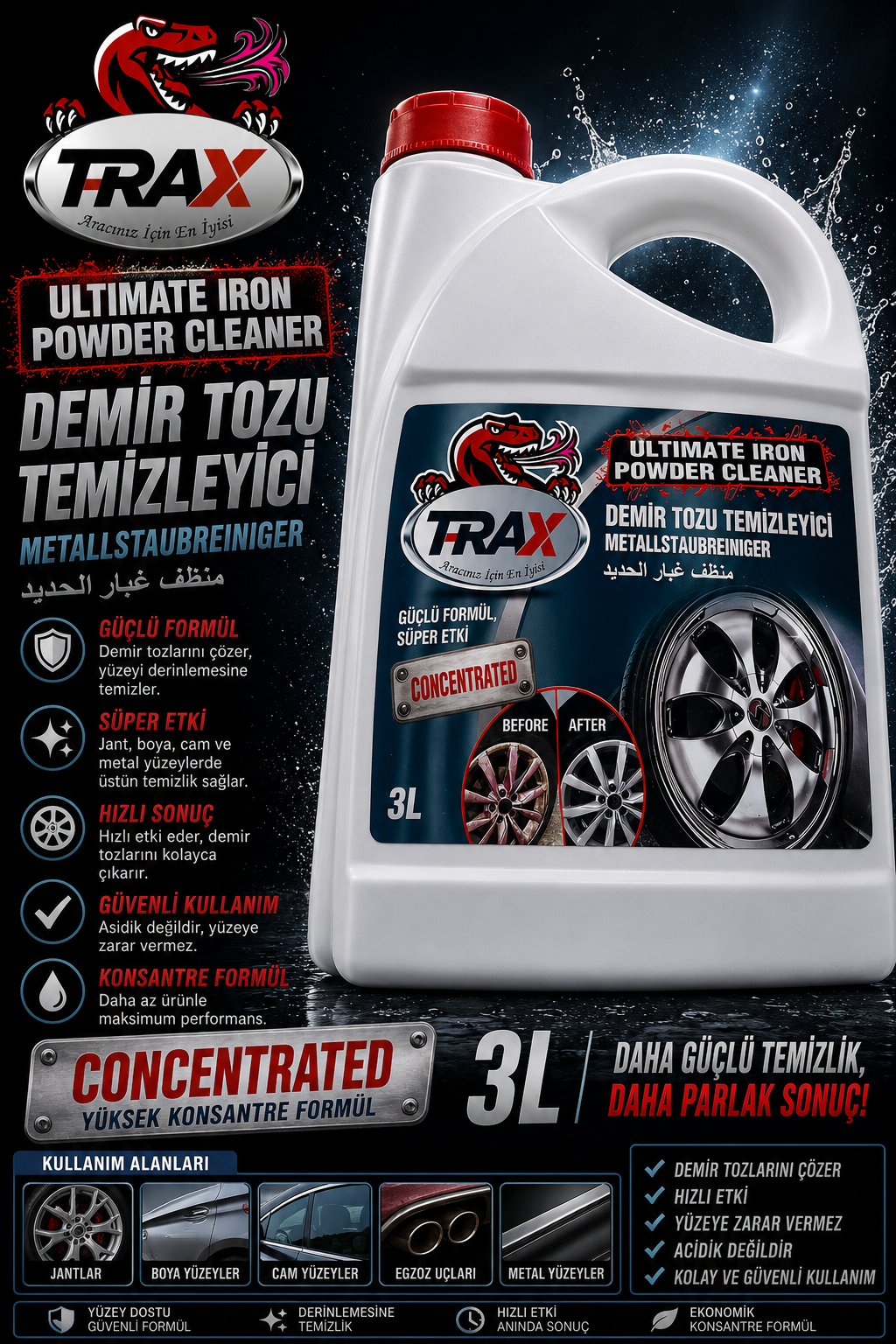 T-RaX Konsantre Demir Tozu Temizleyici 3LT