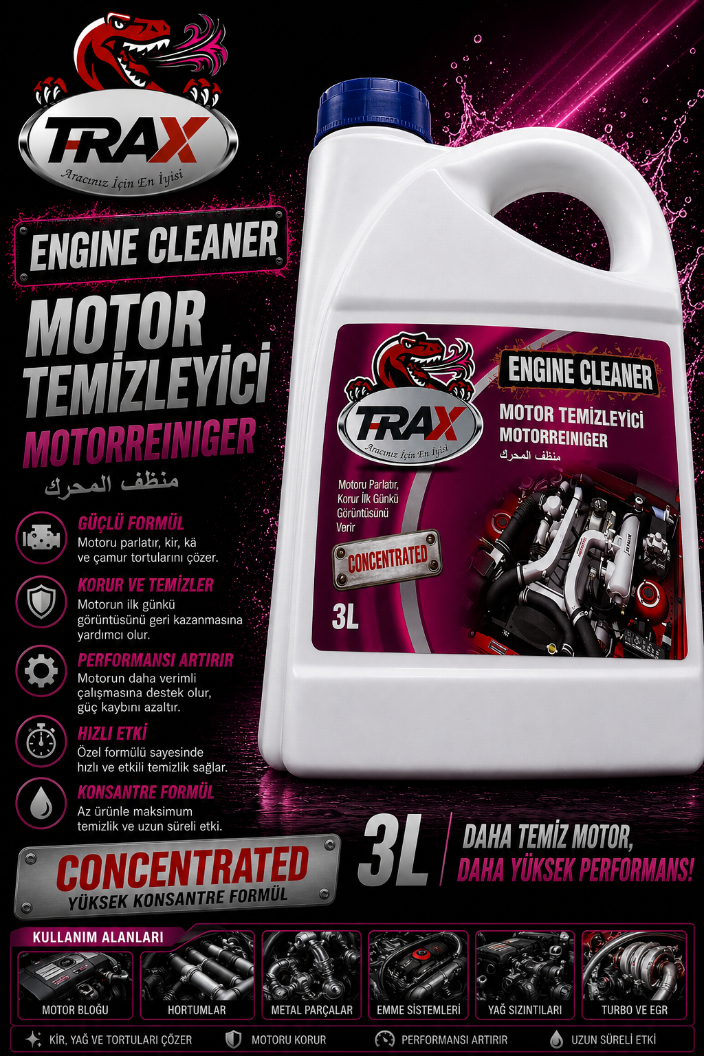 T-RaX Konsantre Motor Temizleyici 3LT