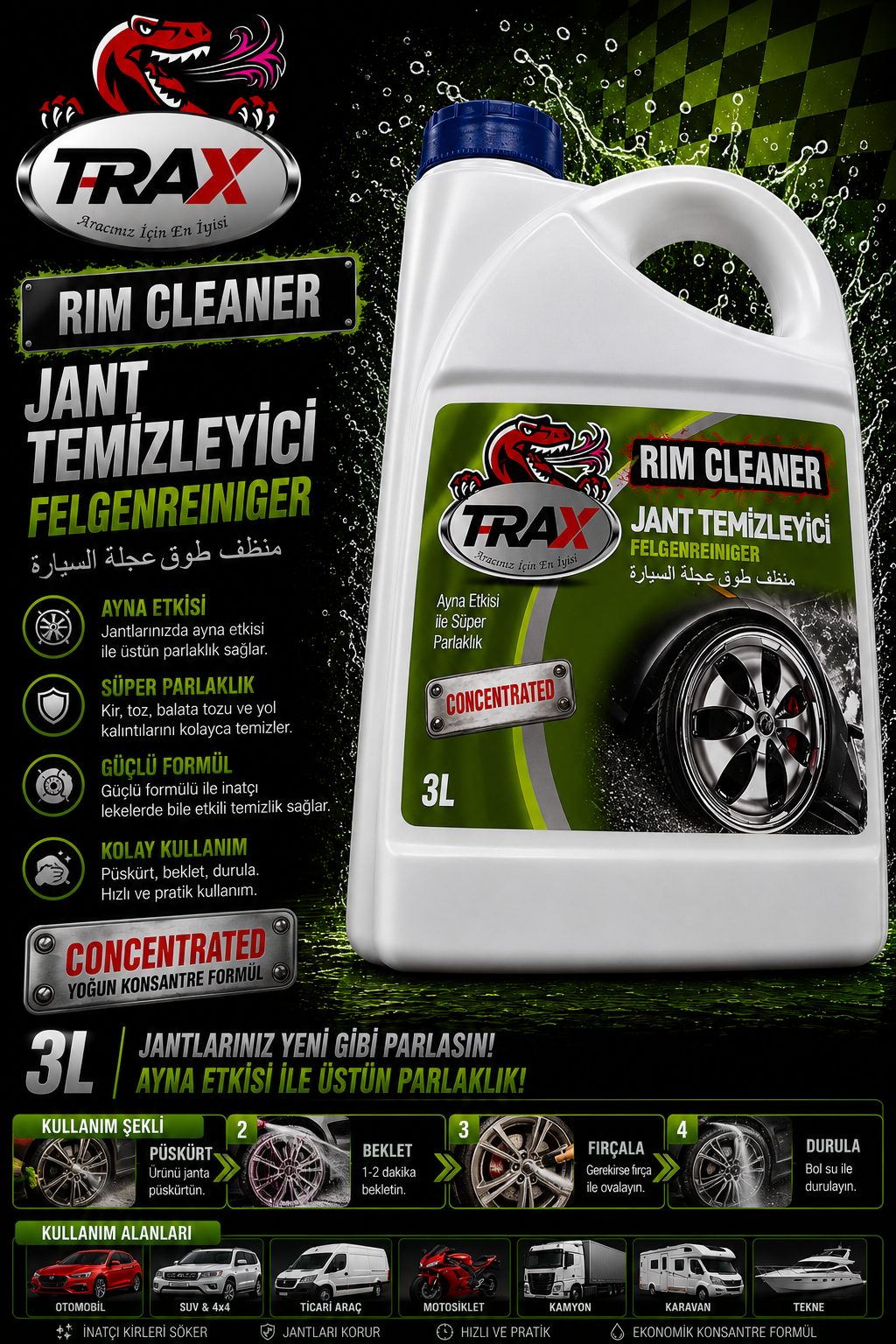T-RaX Konsantre Jant Temizleyici 3LT