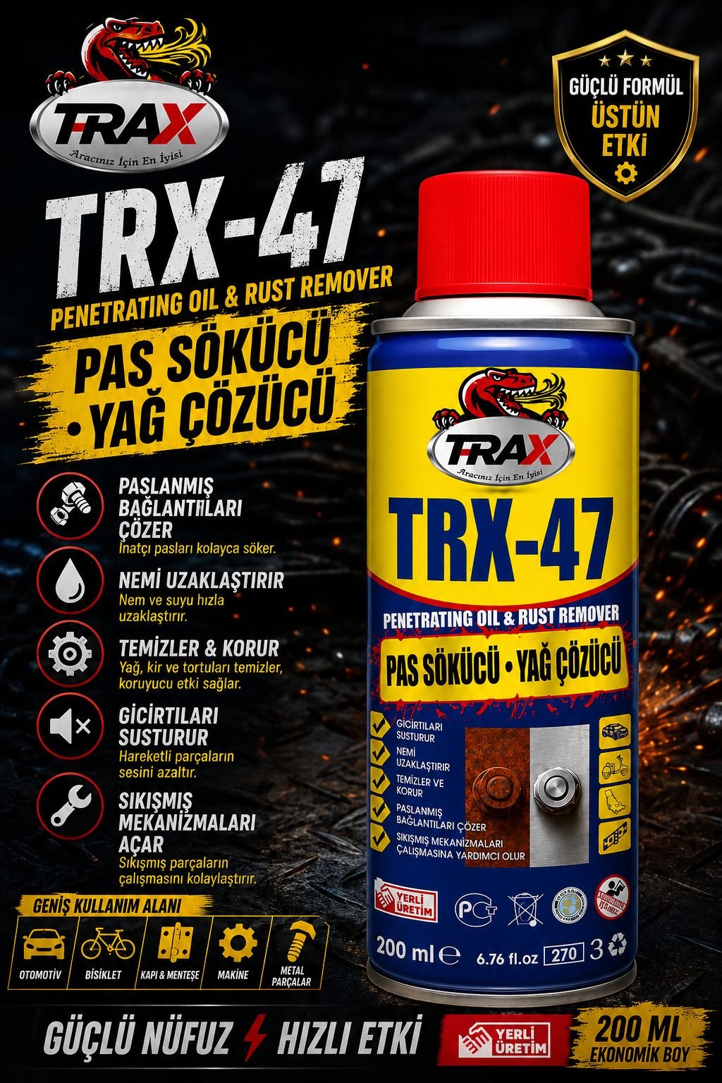 T-RAX TRX-47 Pas Sökücü & Yağ Çözücü Sprey 200 ml