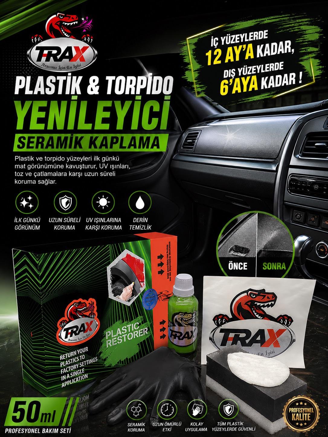 T-RaX Plastik ve Torpido Yenileyici Seramik Kaplama 50ML