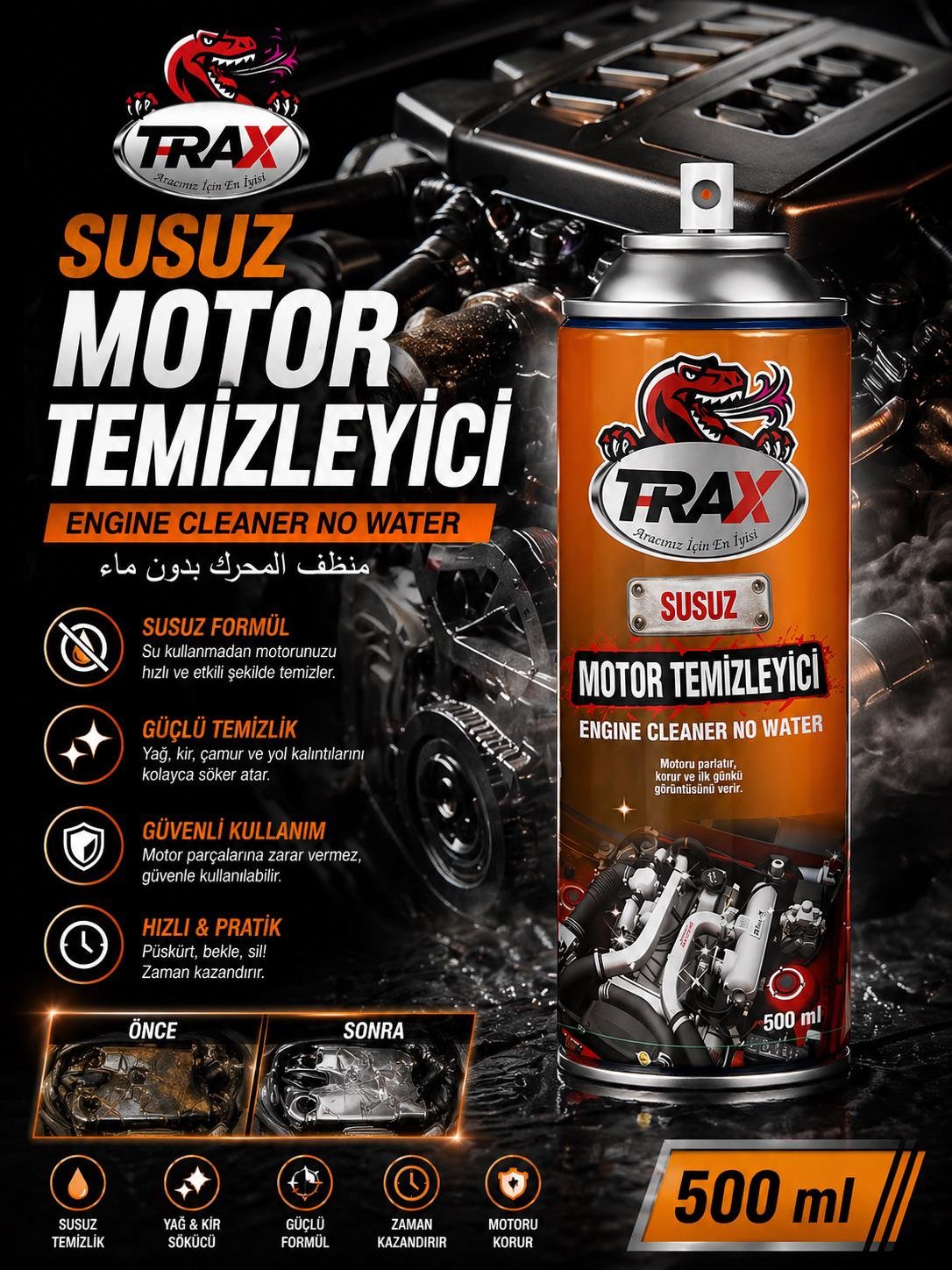 T-RAX SUSUZ MOTOR TEMİZLEYİCİ 500 ML