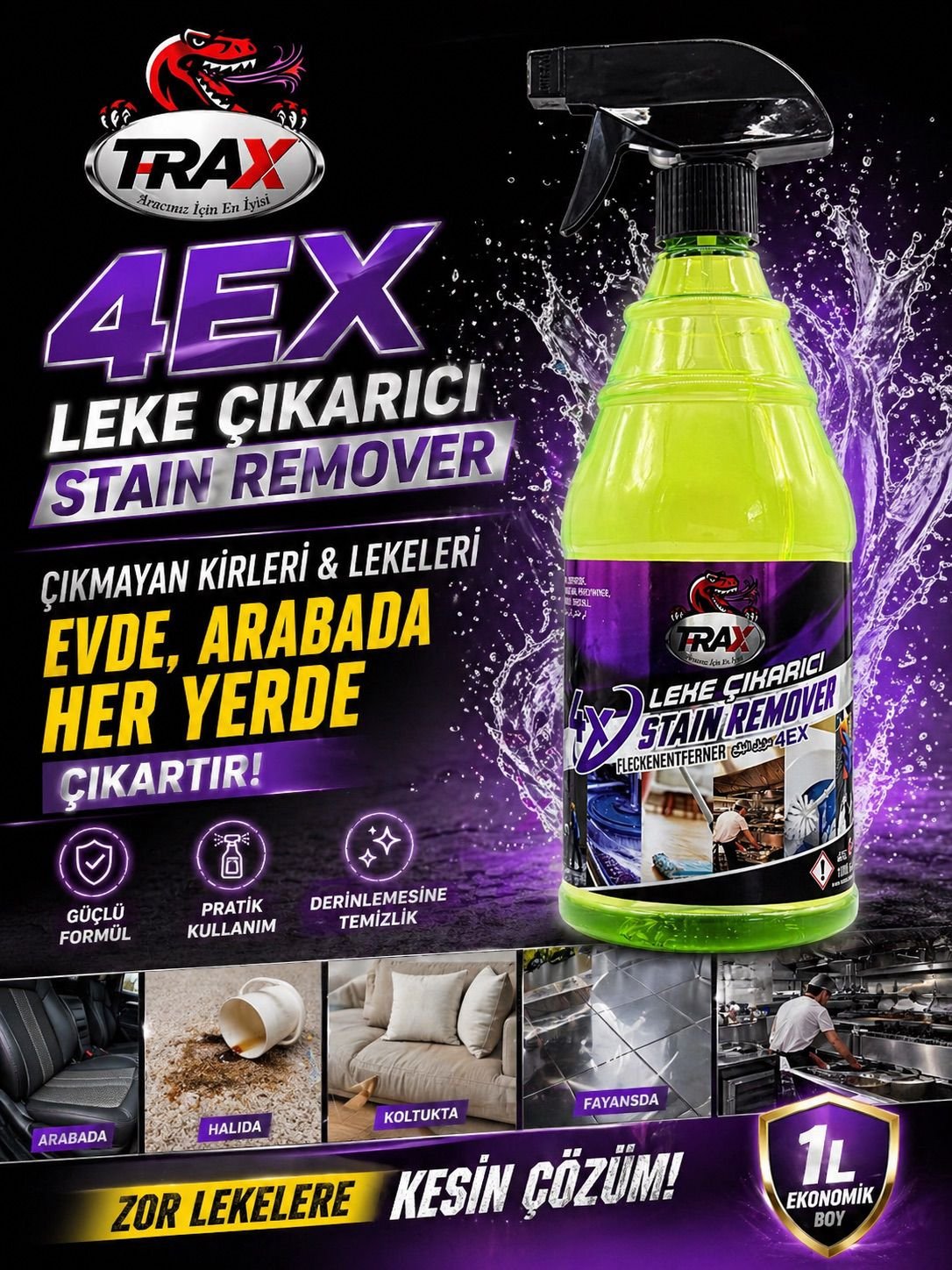 T-RaX 4EX Leke Çıkarıcı 1LT Genel Temizlik